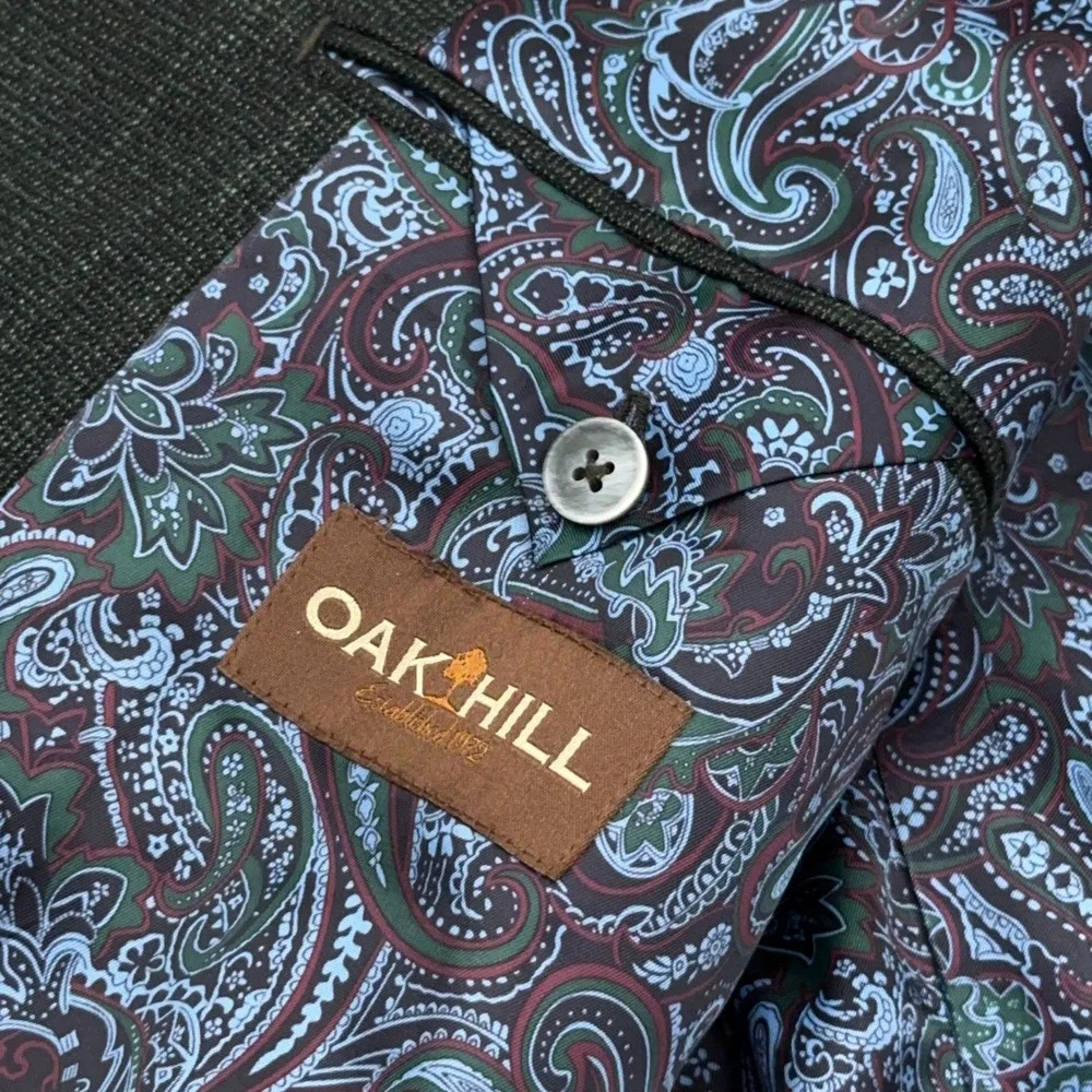 Oak Hill Sport Coat Blazer Men's 4XL 58/60 Dark Green Two Button Paisley Lined